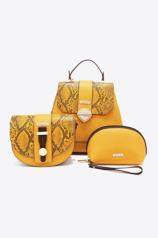 Nicole Lee USA - Vegan Leather Python Print 3 - Piece Bag Set