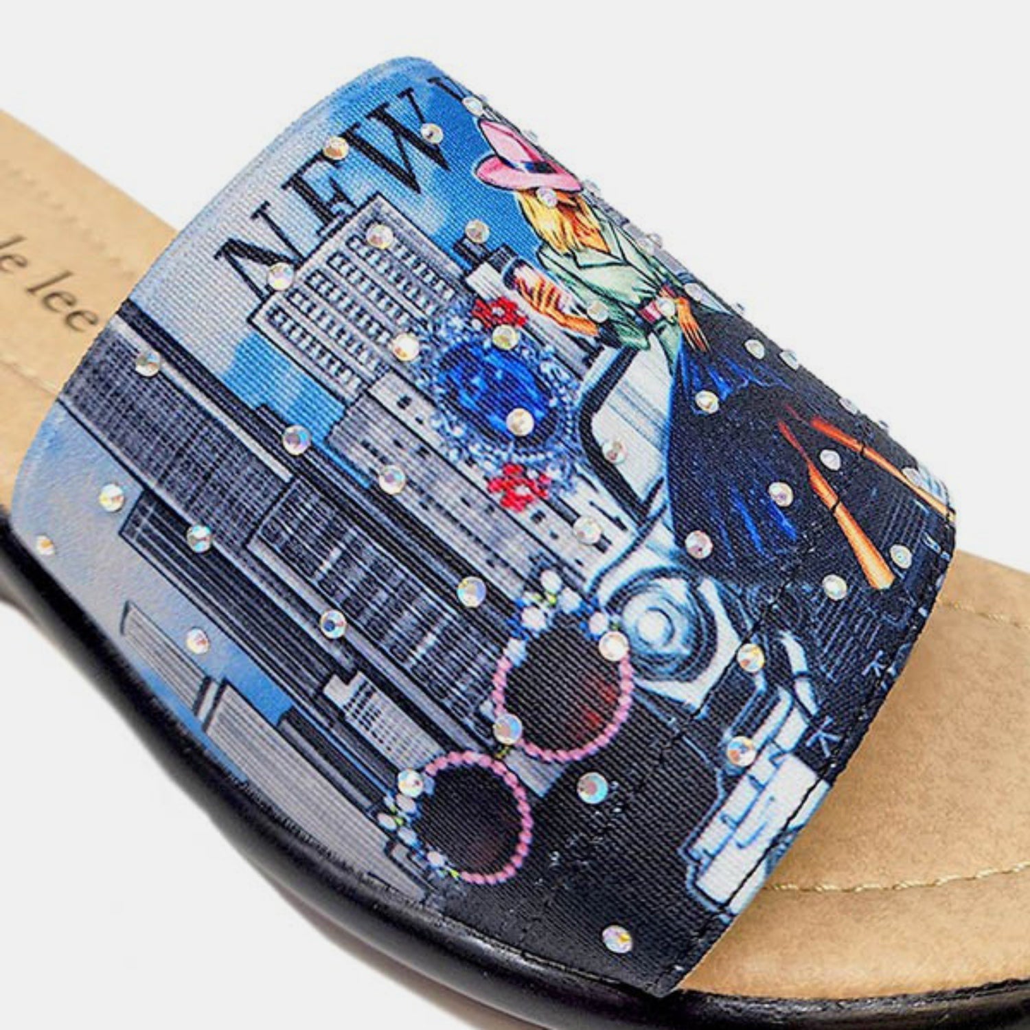 Nicole Lee USA - Vegan Leather Rhinestone Decor Wedge Slide