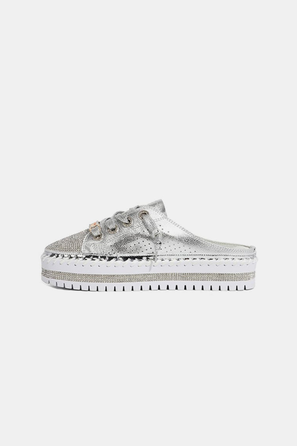 Nicole Lee USA - Vegan Leather Silver Rhinestone Round Toe Platform Slip On Sneaker