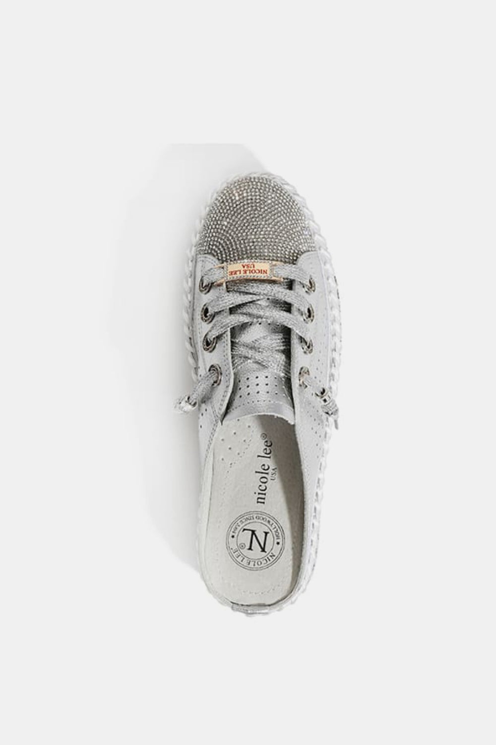 Nicole Lee USA - Vegan Leather Silver Rhinestone Round Toe Platform Slip On Sneaker