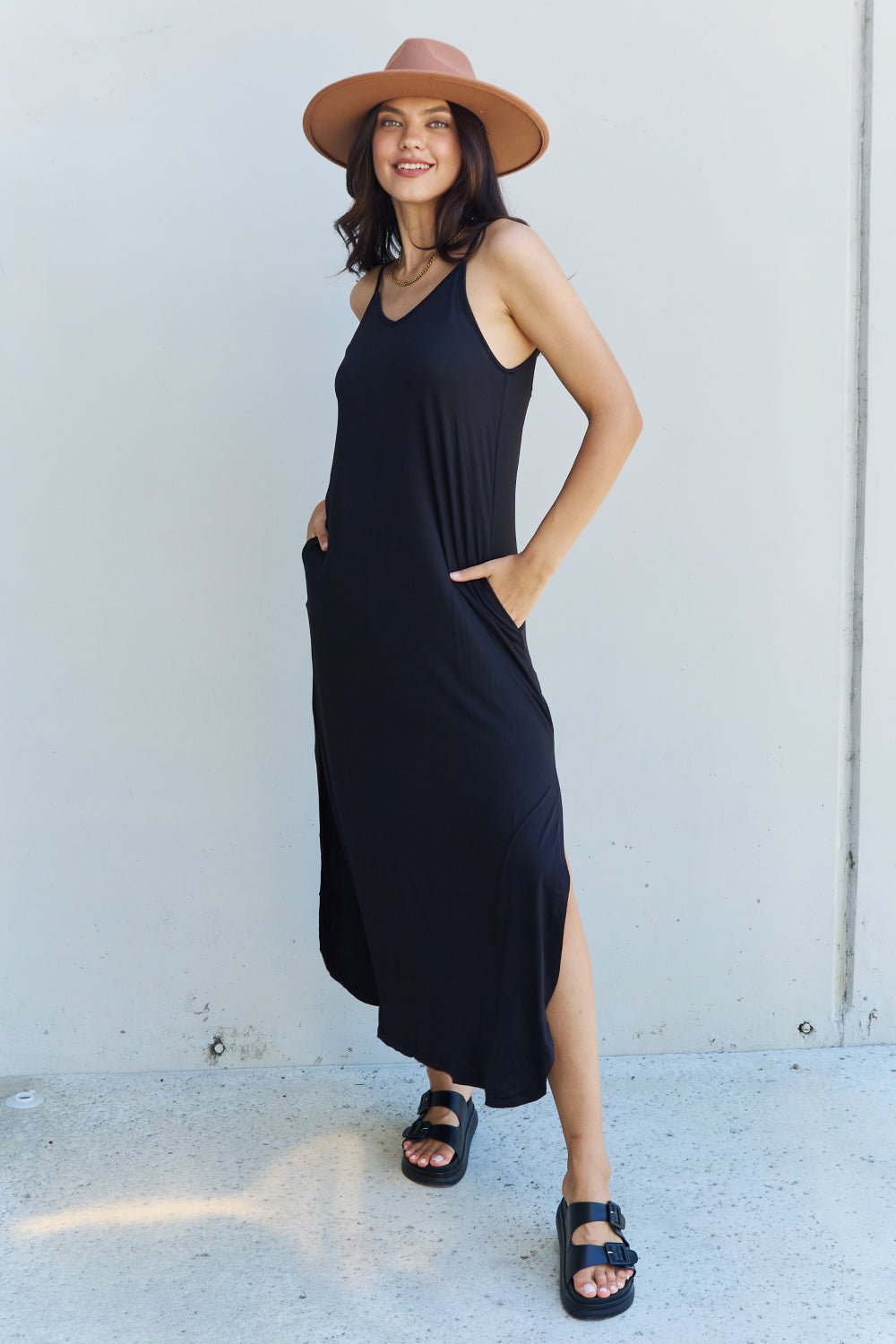 Ninexis - Cami Side Slit Maxi Dress in Black