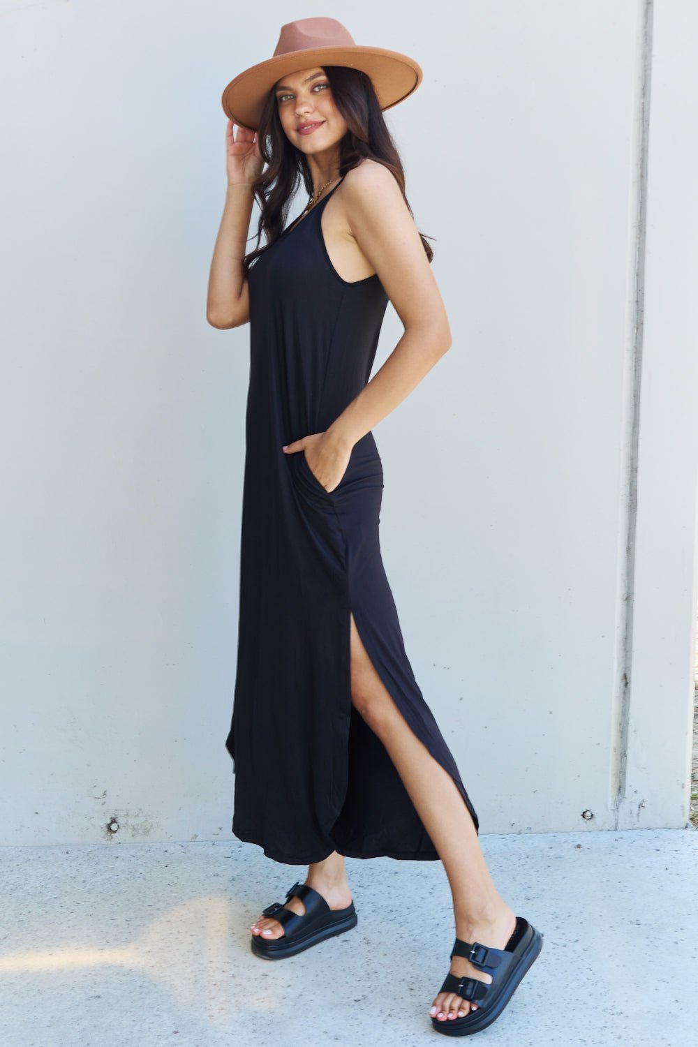 Ninexis - Cami Side Slit Maxi Dress in Black