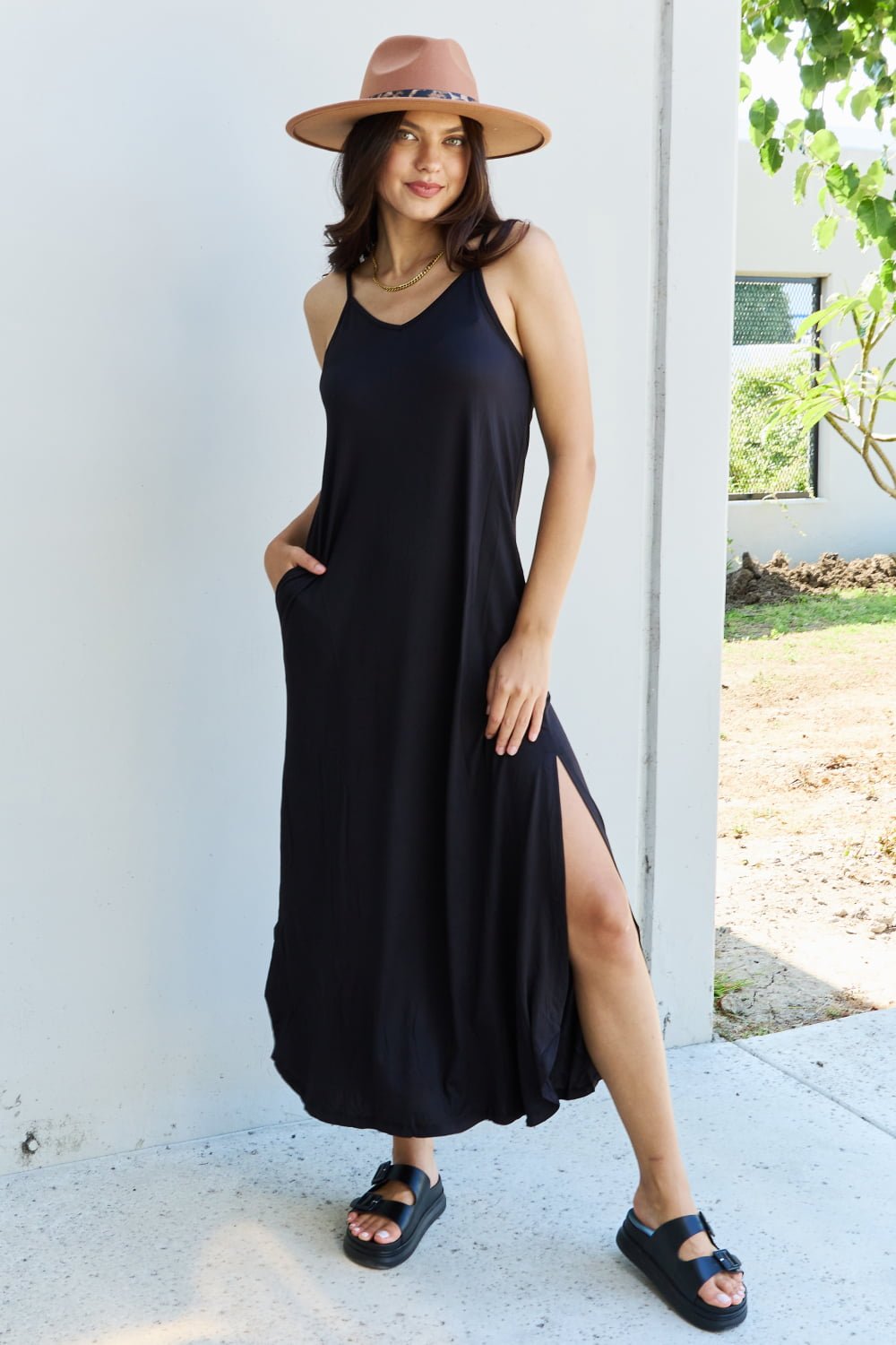 Ninexis - Cami Side Slit Maxi Dress in Black