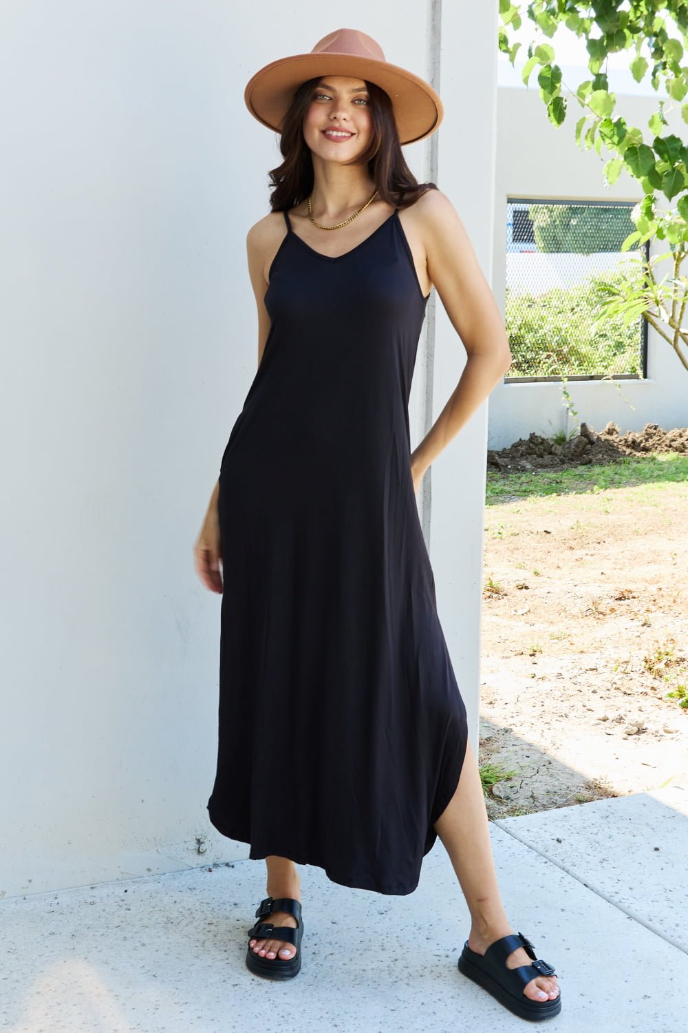 Ninexis - Cami Side Slit Maxi Dress in Black