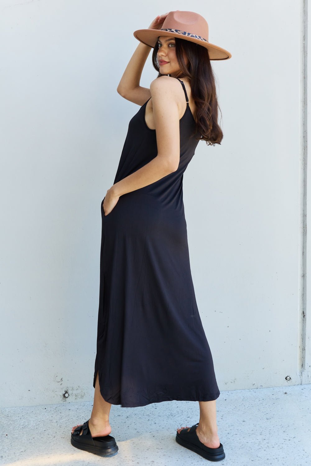 Ninexis - Cami Side Slit Maxi Dress in Black