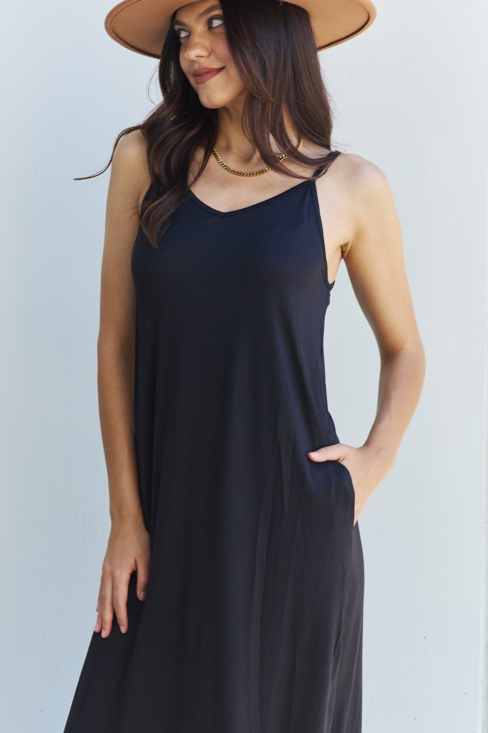 Ninexis - Cami Side Slit Maxi Dress in Black