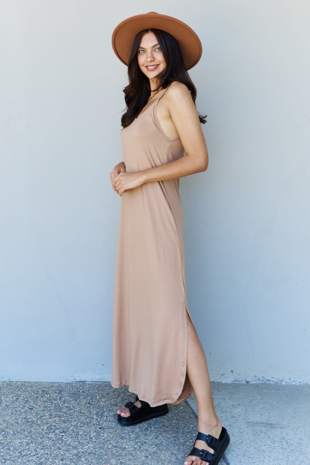 Ninexis - Cami Side Slit Maxi Dress in Camel