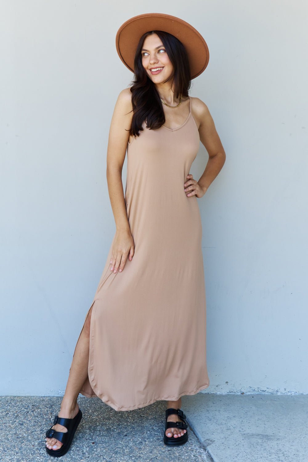 Ninexis - Cami Side Slit Maxi Dress in Camel