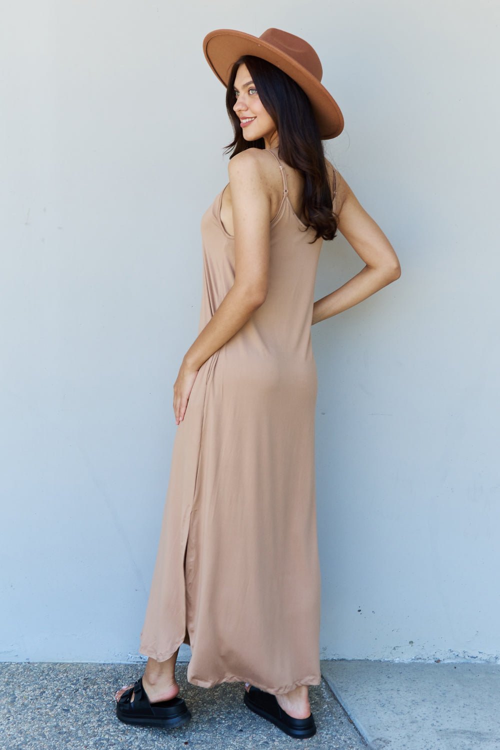 Ninexis - Cami Side Slit Maxi Dress in Camel