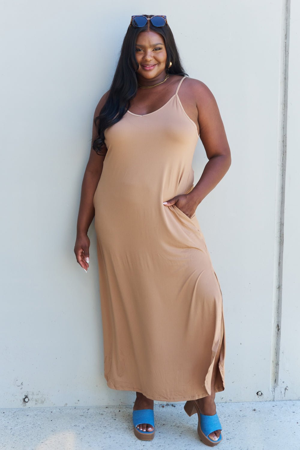 Ninexis - Cami Side Slit Maxi Dress in Camel