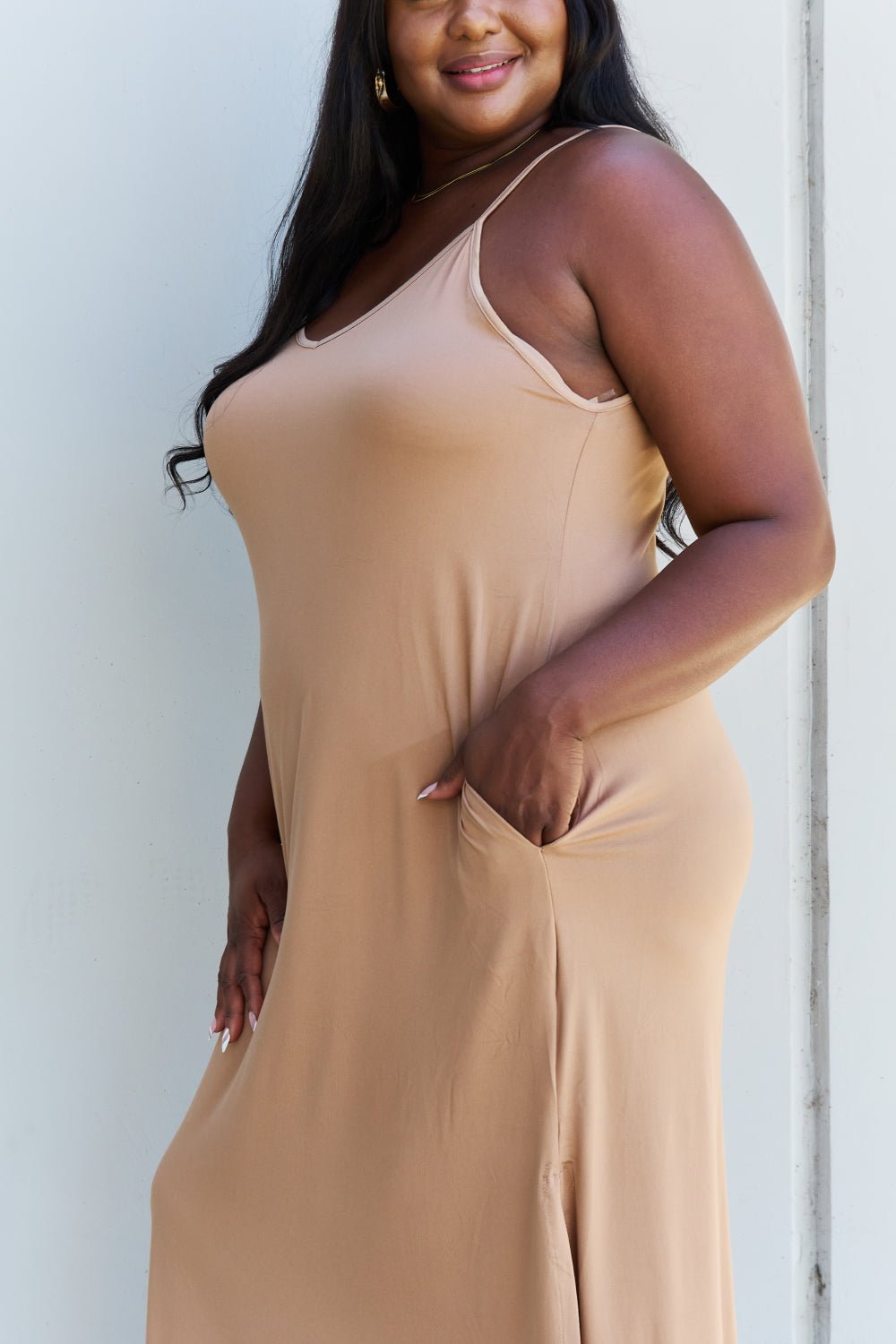 Ninexis - Cami Side Slit Maxi Dress in Camel