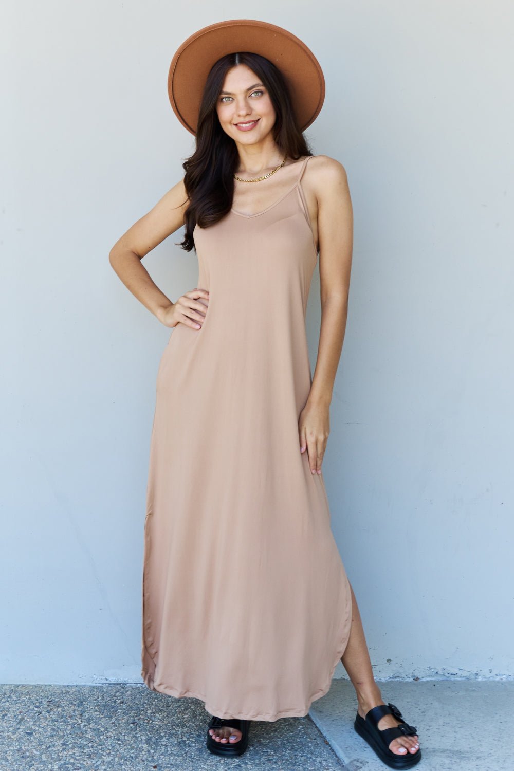 Ninexis - Cami Side Slit Maxi Dress in Camel