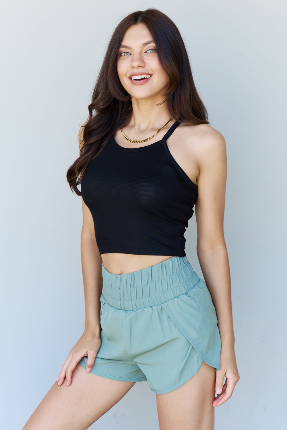 Ninexis - Cropped Rib Knit Tank Top in Black