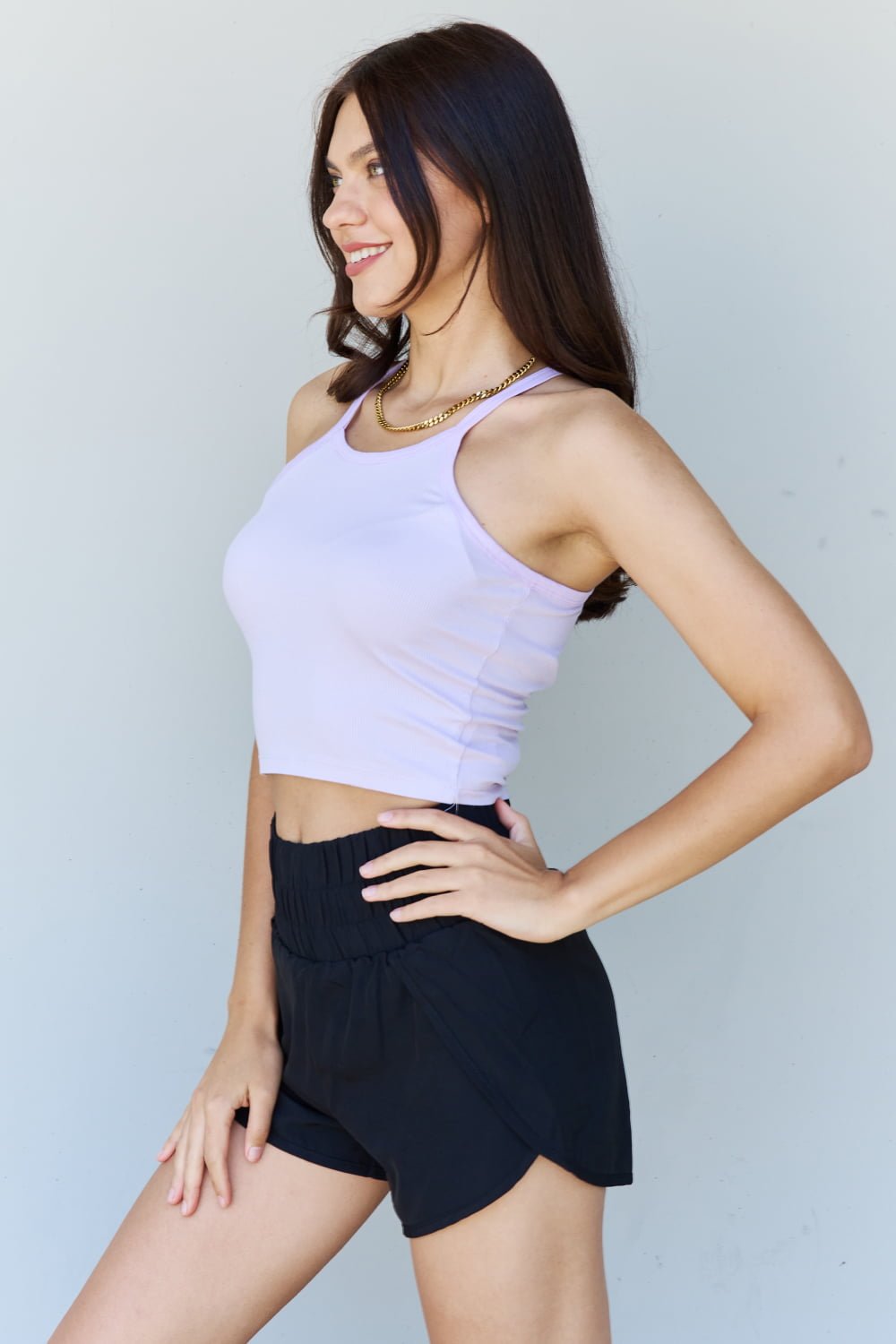 Ninexis - Cropped Rib Knit Tank Top in Lavender