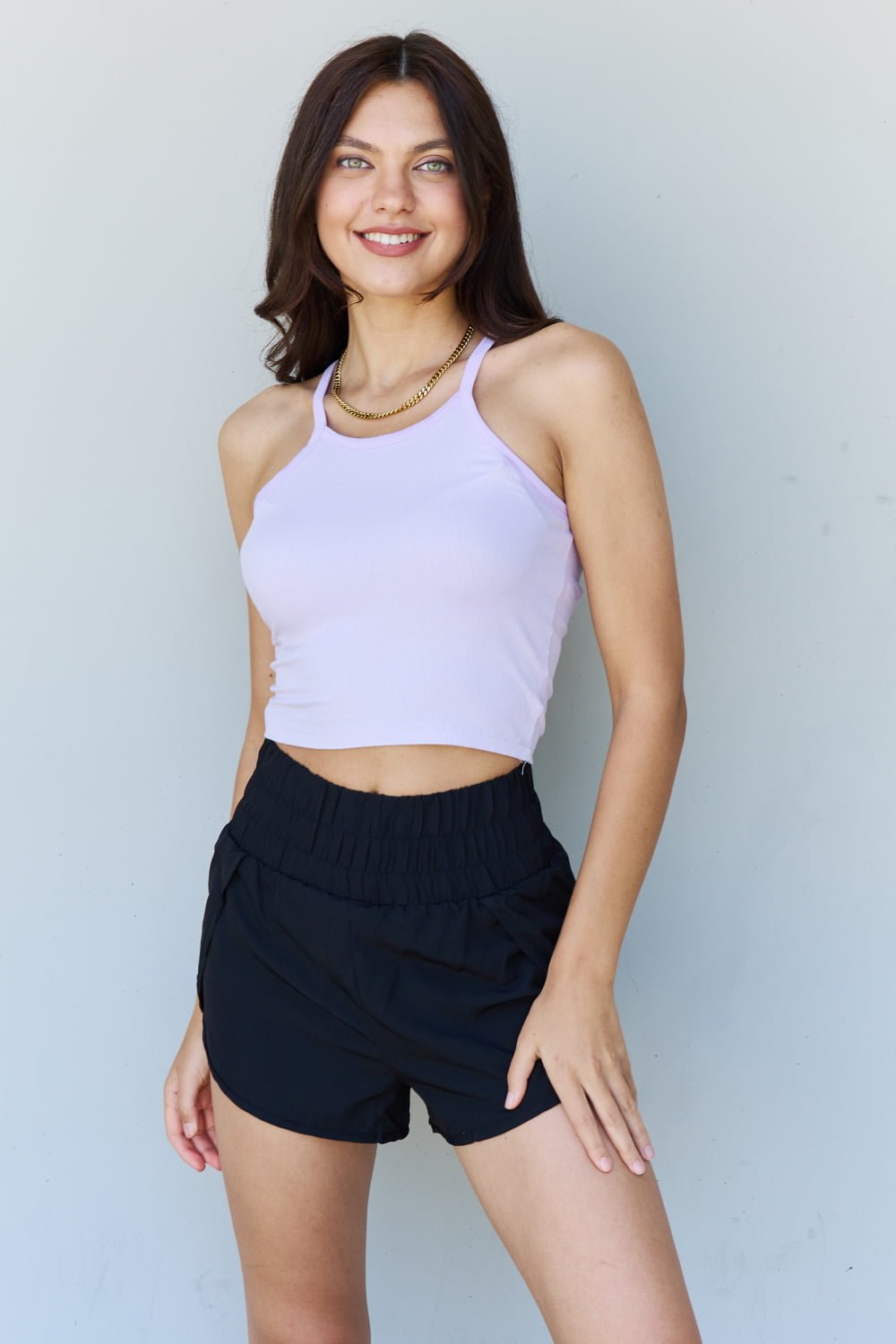 Ninexis - Cropped Rib Knit Tank Top in Lavender