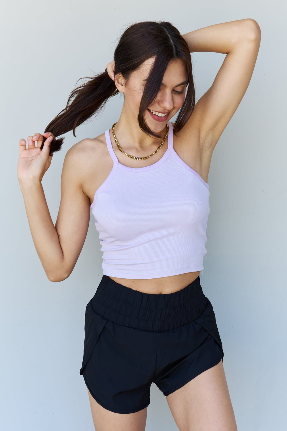 Ninexis - Cropped Rib Knit Tank Top in Lavender