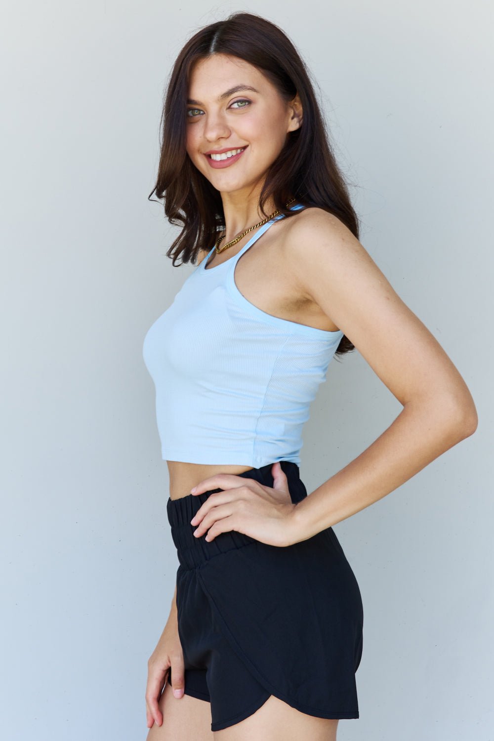 Ninexis - Cropped Rib Knit Tank Top in Light Blue