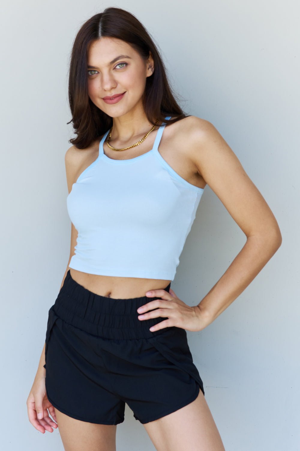 Ninexis - Cropped Rib Knit Tank Top in Light Blue