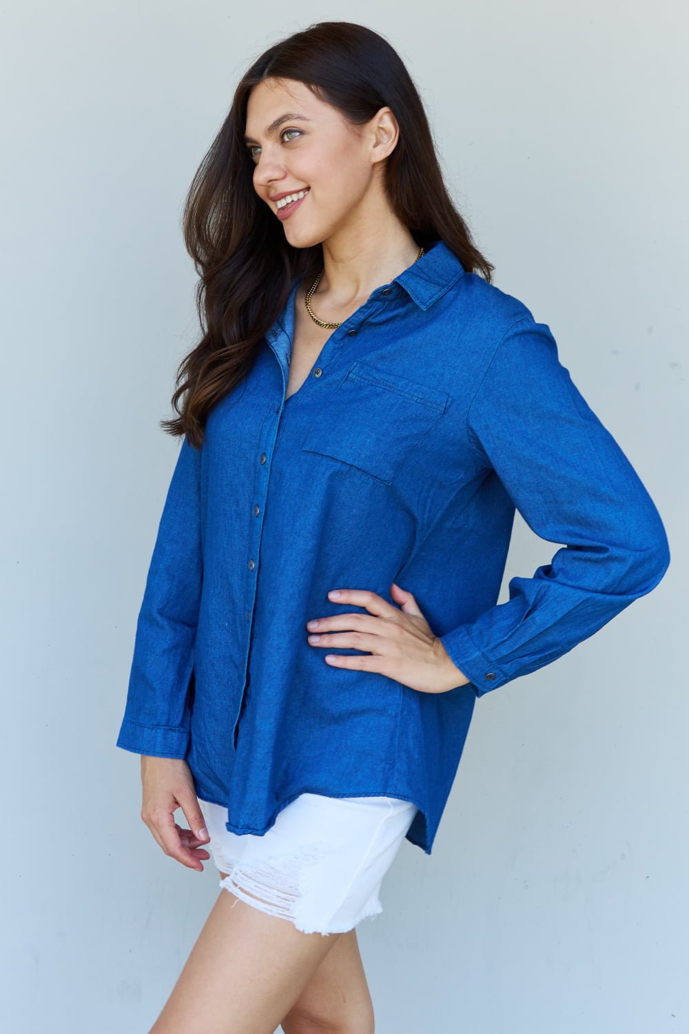 Ninexis - Denim Button Down Shirt in Dark Blue