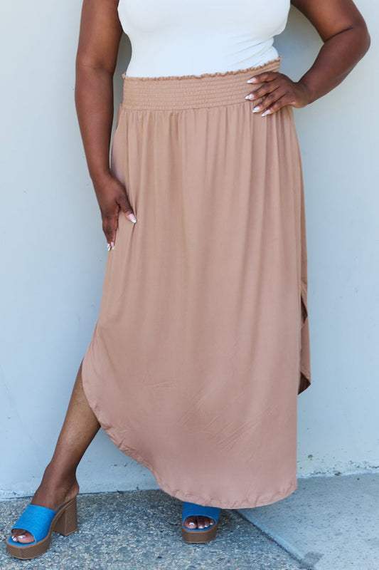 Ninexis - High Waist Scoop Hem Maxi Skirt in Khaki