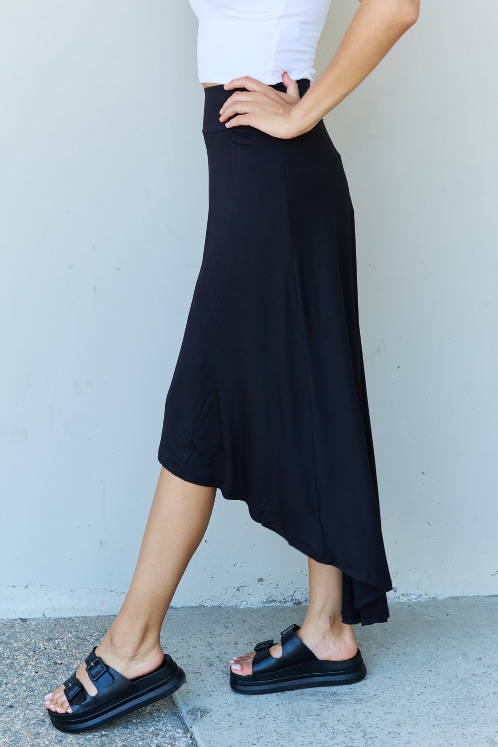 Ninexis - High Waisted High - Low Hem Maxi Skirt in Black