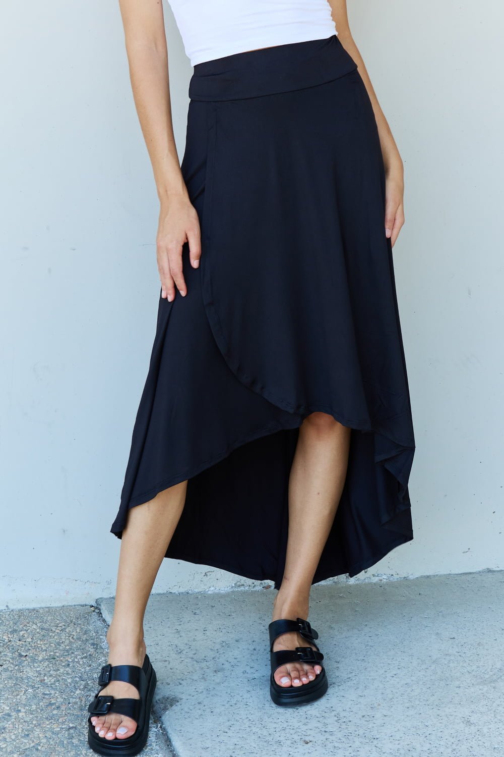 Ninexis - High Waisted High - Low Hem Maxi Skirt in Black