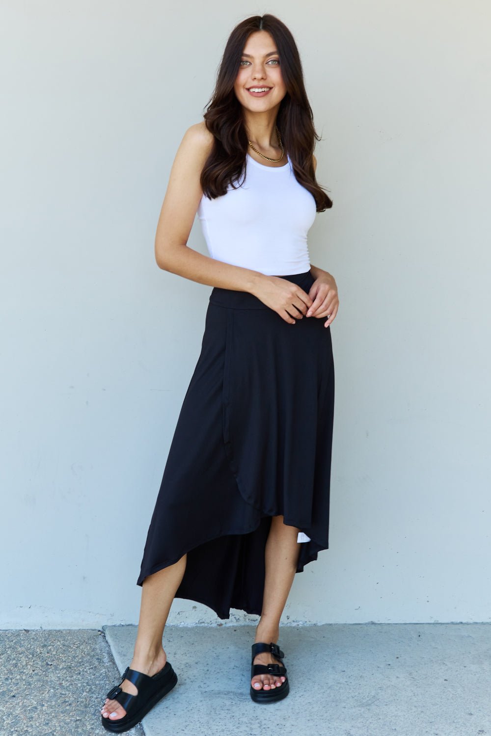 Ninexis - High Waisted High - Low Hem Maxi Skirt in Black