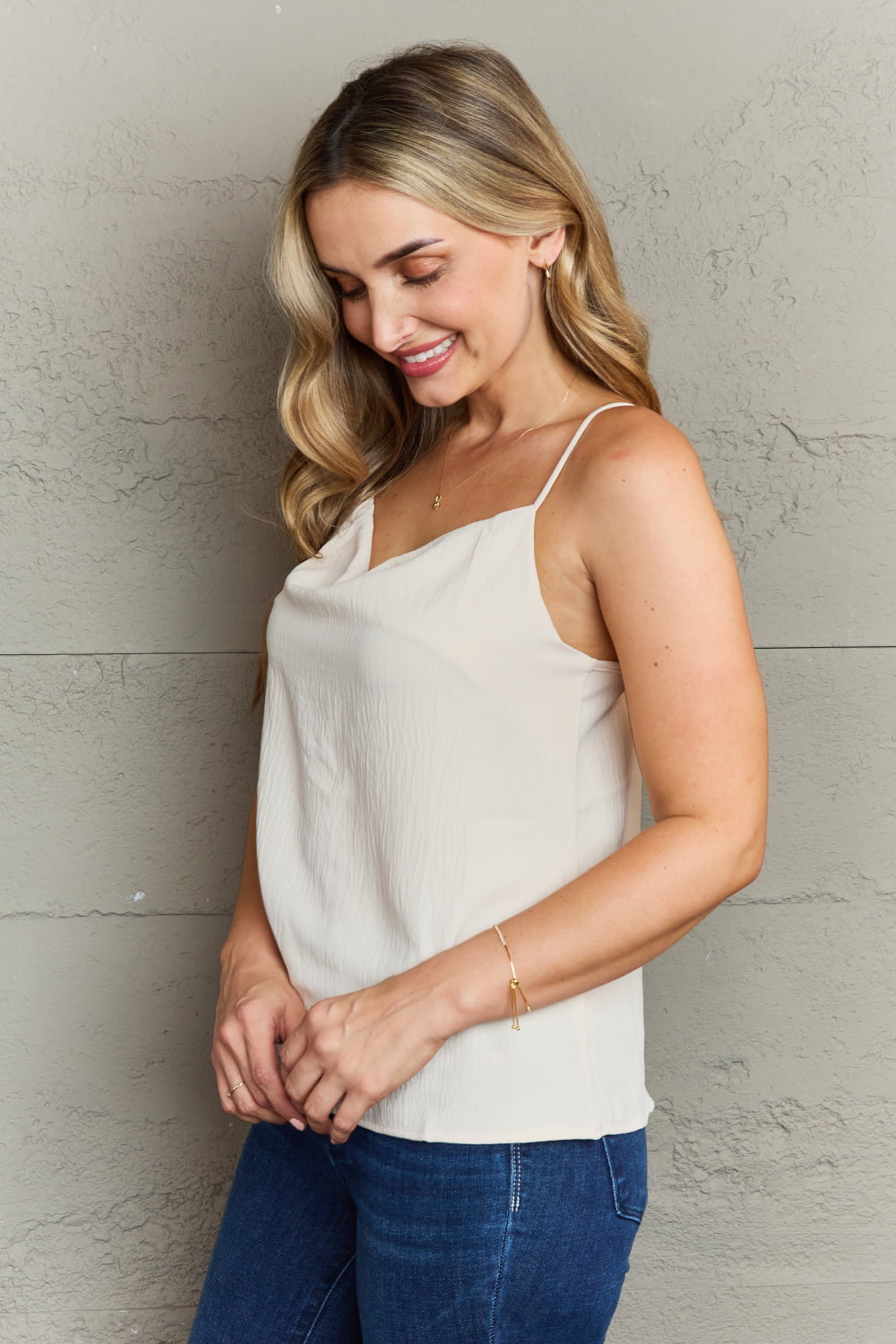 Ninexis - Loose Fit Cowl Neck Cami in Beige