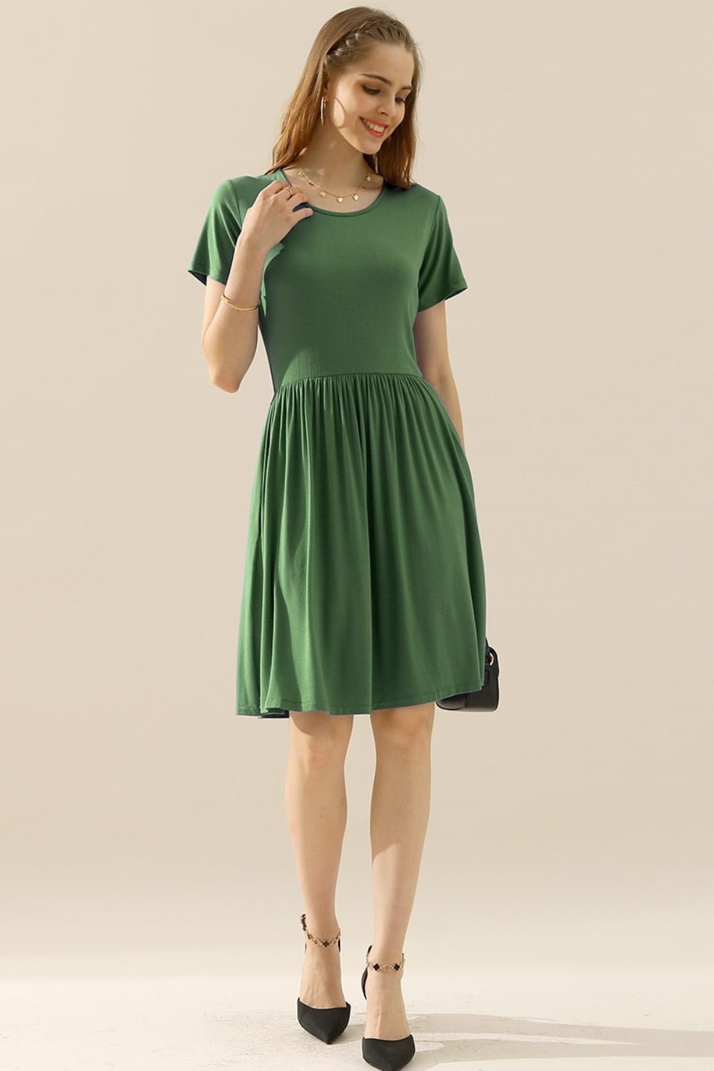 Ninexis - Short Sleeve Mini Dress with Pockets