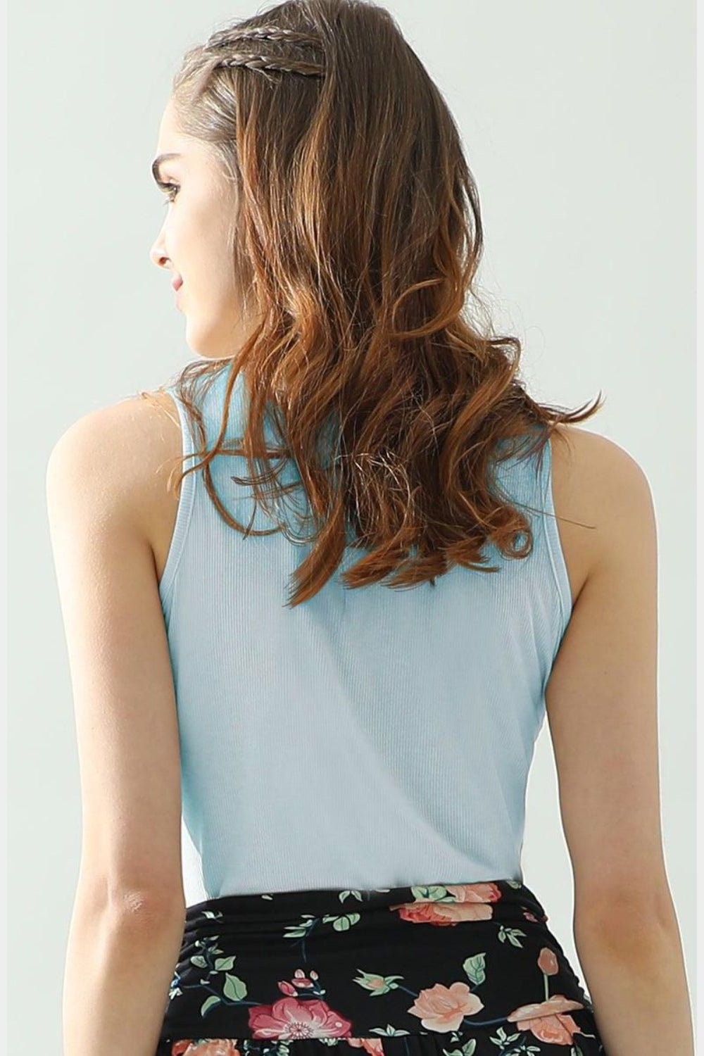 Ninexis - Split Neckline Rib Knit Tank Top