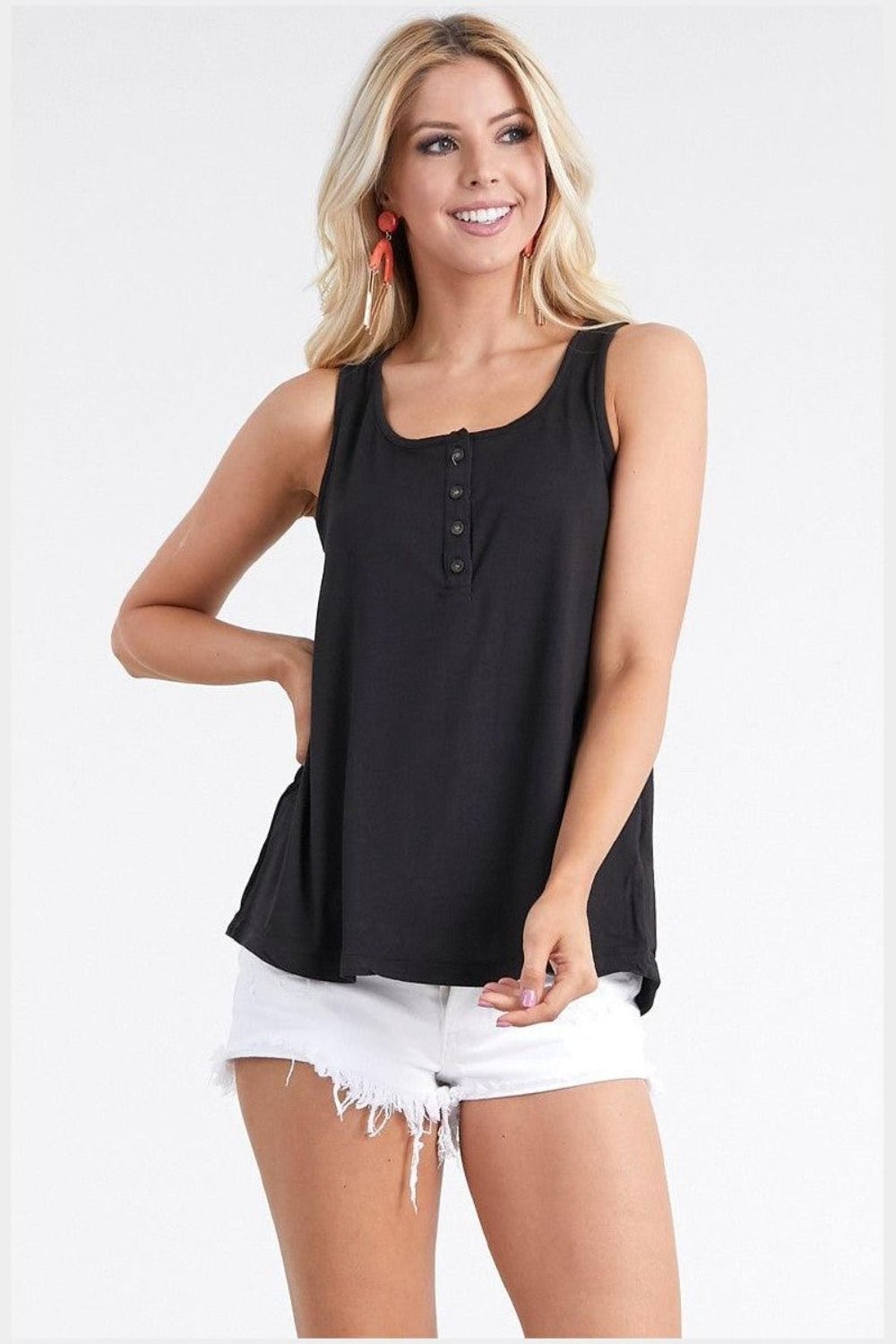 Ninexis - Square Neck Half Button Tank Top