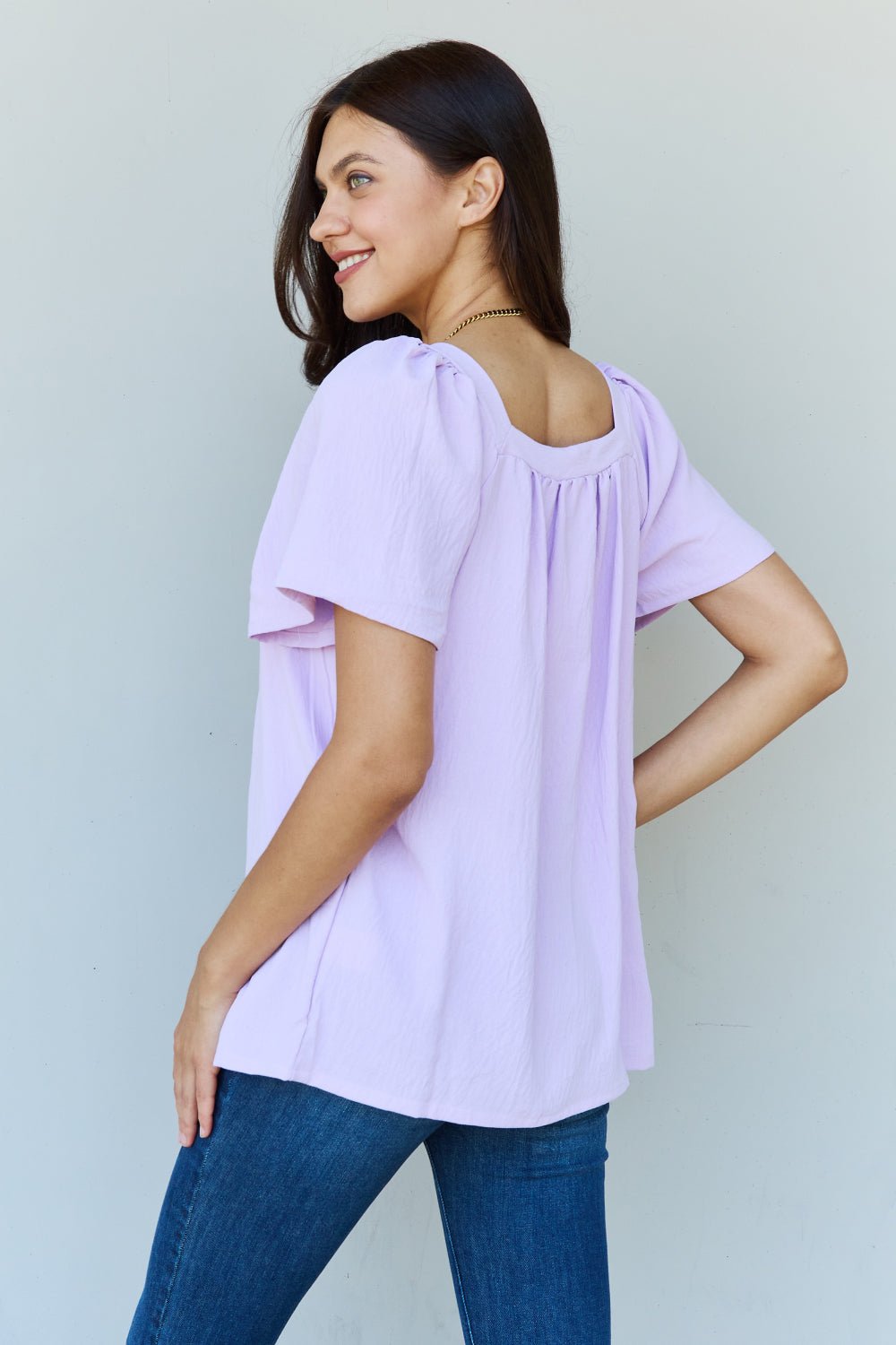 Ninexis - Square Neck Short Sleeve Blouse in Lavender