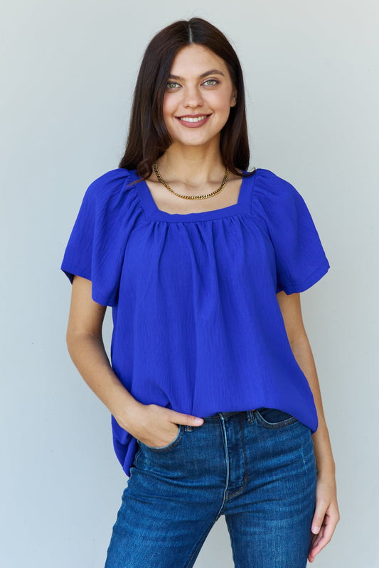 Ninexis - Square Neck Short Sleeve Blouse in Royal