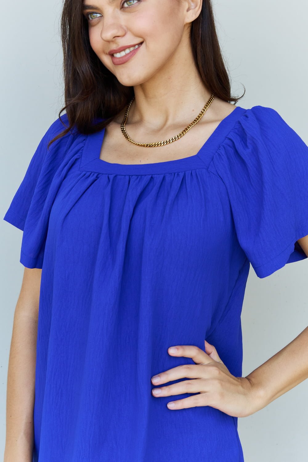 Ninexis - Square Neck Short Sleeve Blouse in Royal