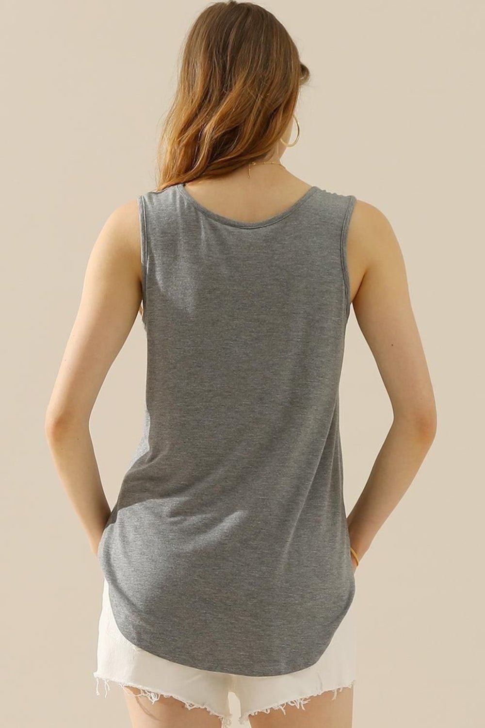 Ninexis - V - Neck Curved Hem Tank Top