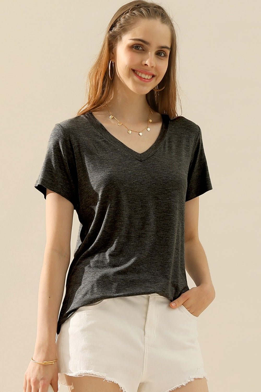 Ninexis - V - Neck Short Sleeve T-Shirt