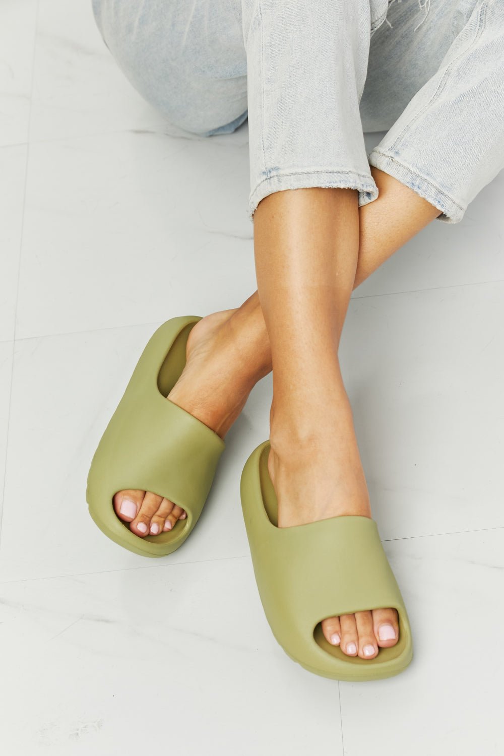 NOOK JOI - Open Toe Rubber Slide Sandals in Sage