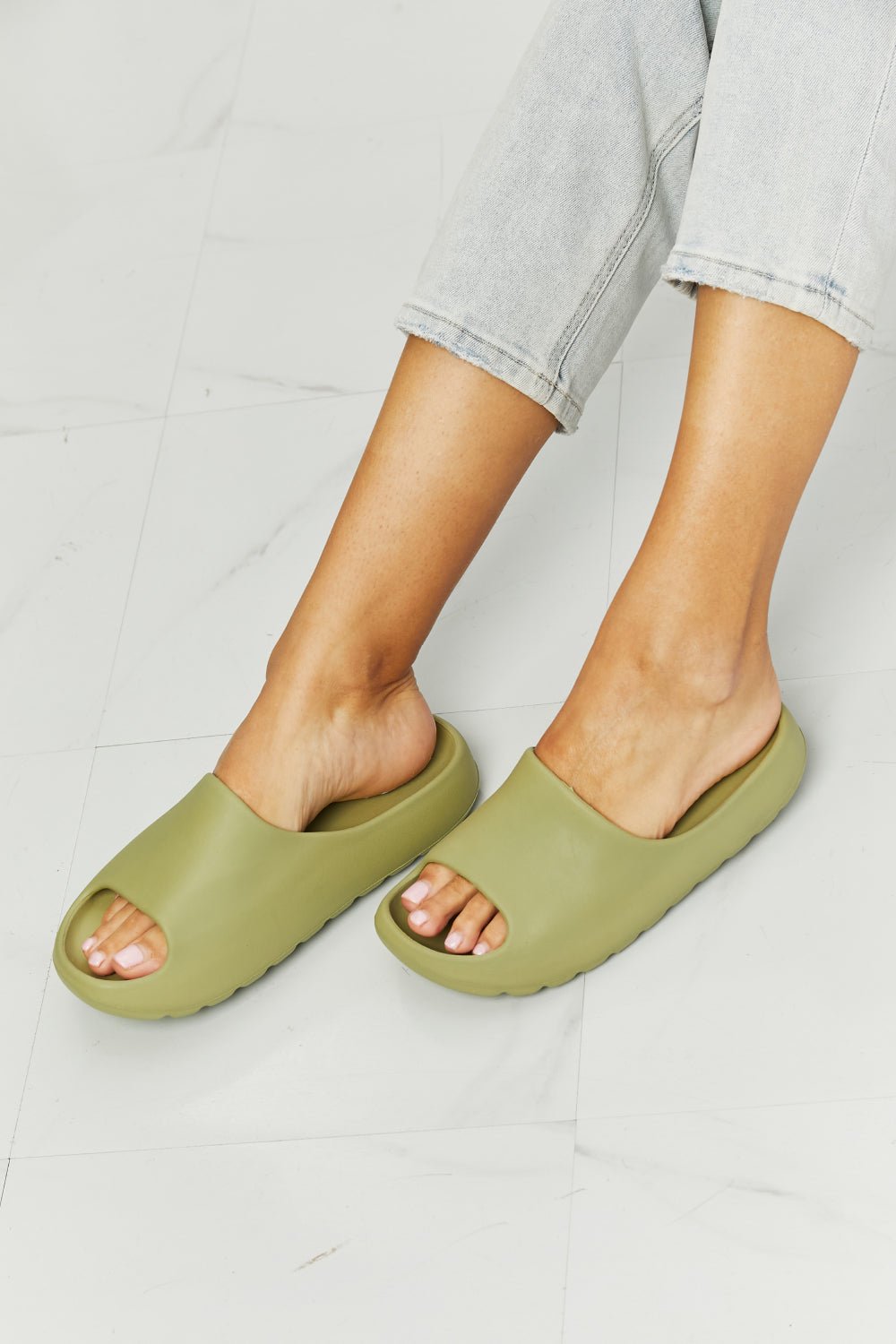 NOOK JOI - Open Toe Rubber Slide Sandals in Sage