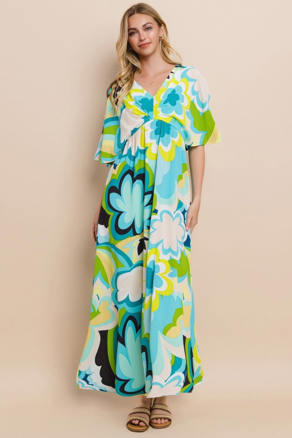 ODDI - Floral Printed Maxi Dress in Blue Yellow