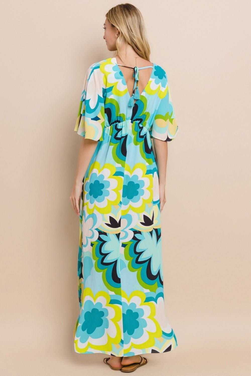 ODDI - Floral Printed Maxi Dress in Blue Yellow