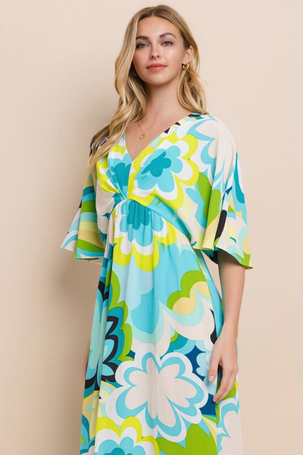 ODDI - Floral Printed Maxi Dress in Blue Yellow