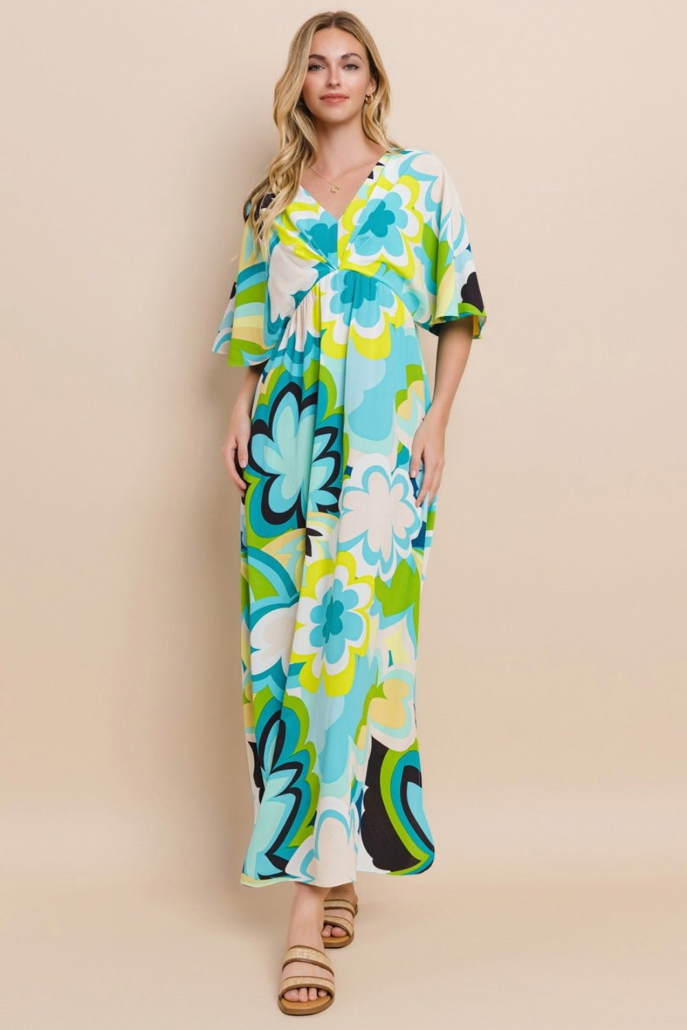 ODDI - Floral Printed Maxi Dress in Blue Yellow