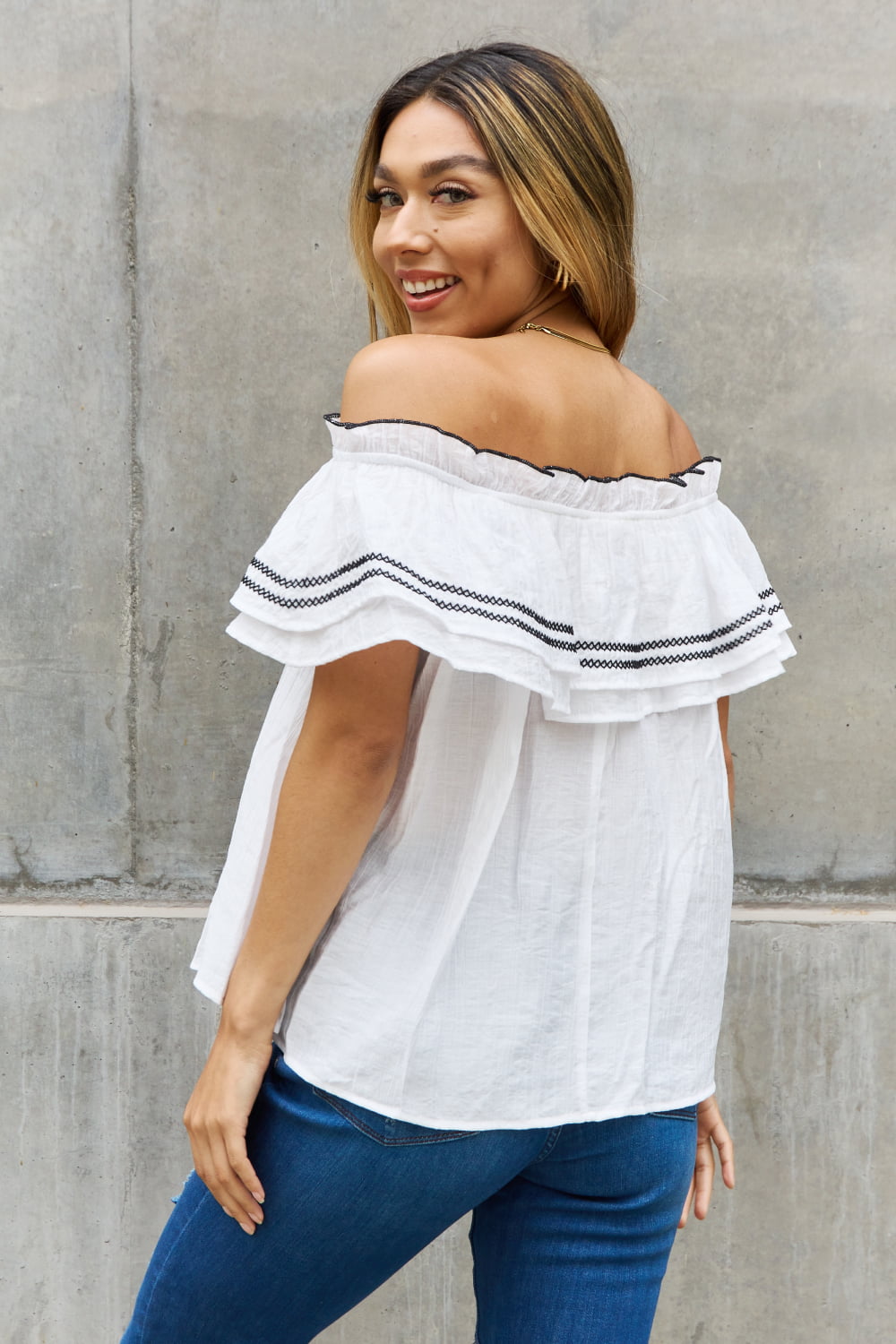 ODDI - Off - Shoulder Ruffle Blouse in Off - White