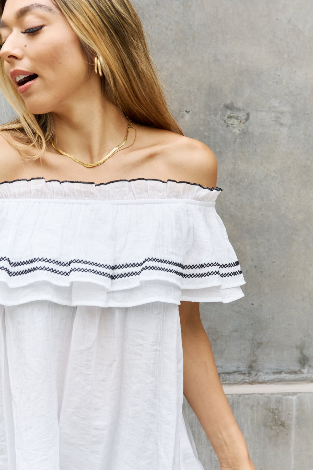 ODDI - Off - Shoulder Ruffle Blouse in Off - White