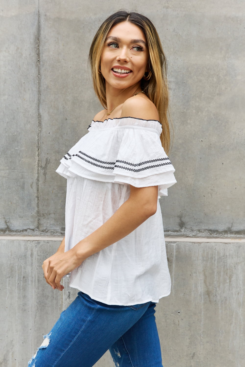 ODDI - Off - Shoulder Ruffle Blouse in Off - White