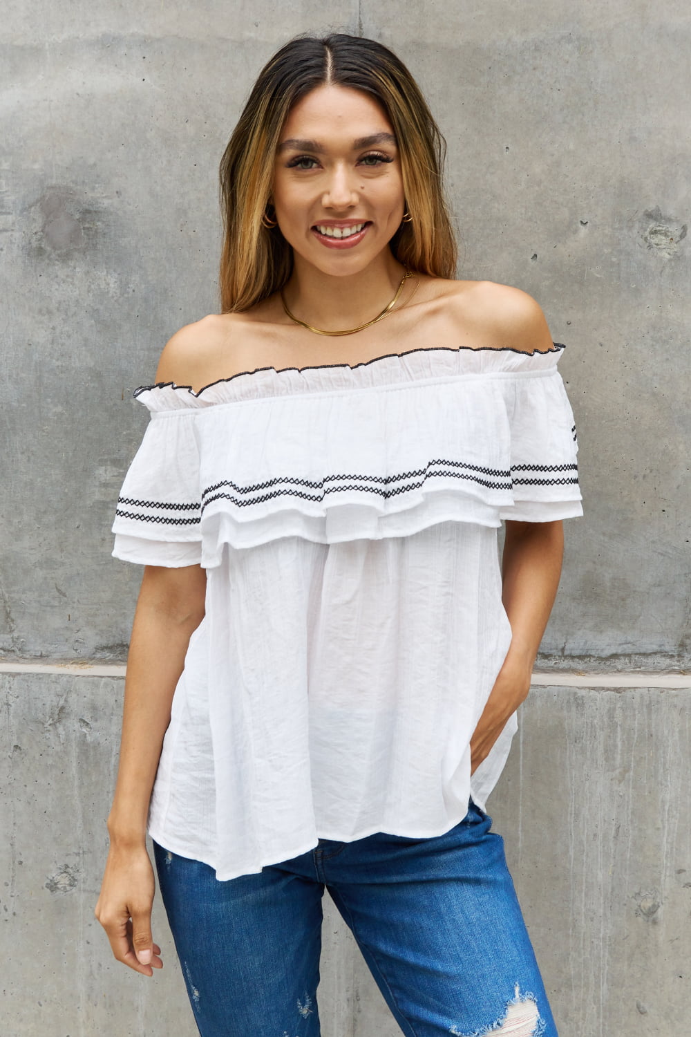 ODDI - Off - Shoulder Ruffle Blouse in Off - White