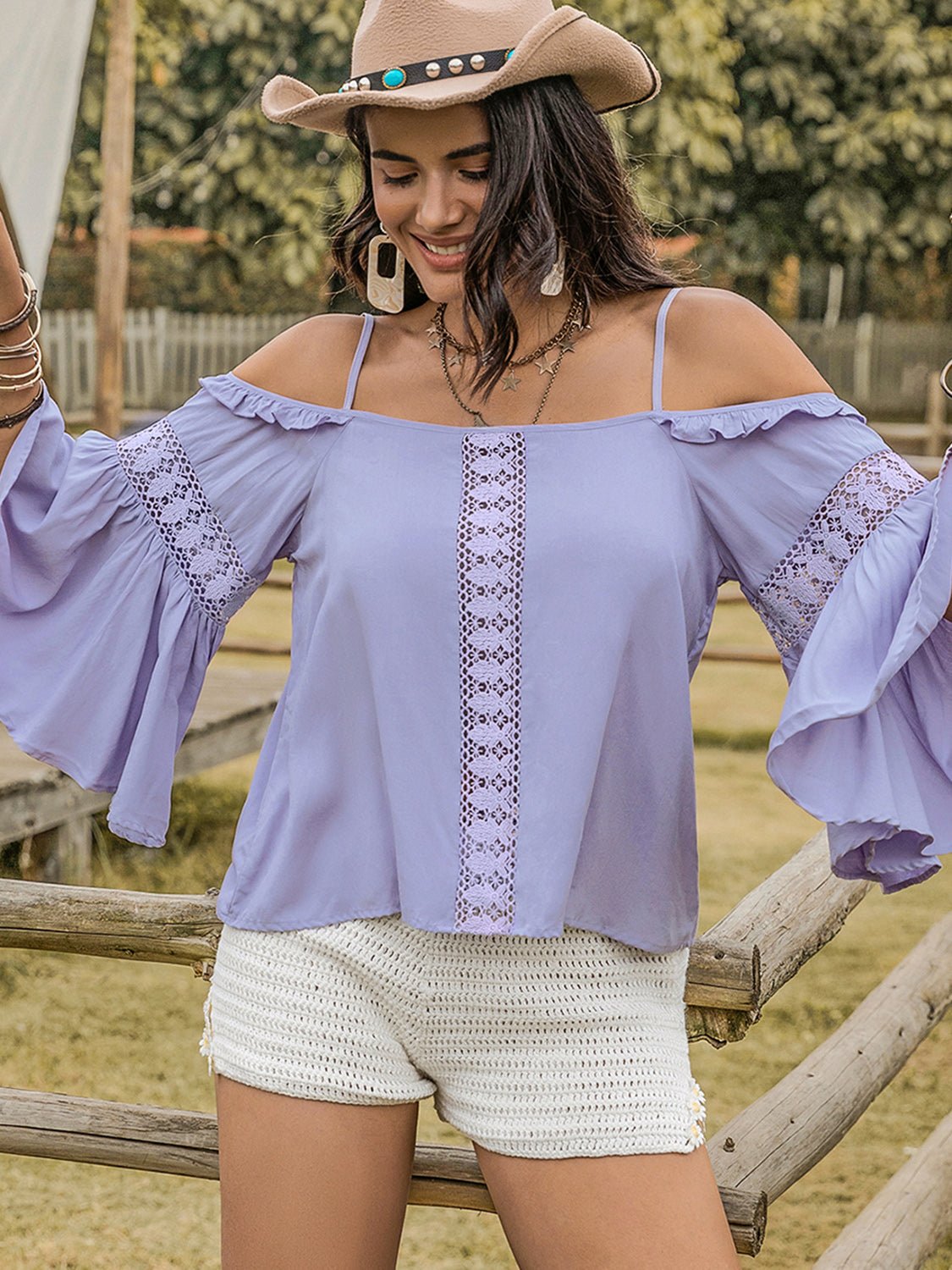 Off-Shoulder Flare Sleeve Blouse in PeriwinkleBlouseBeach Rose Co.