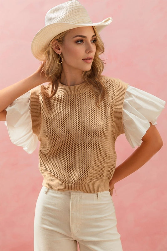 OH - Flutter Sleeve Layered Look Sweater