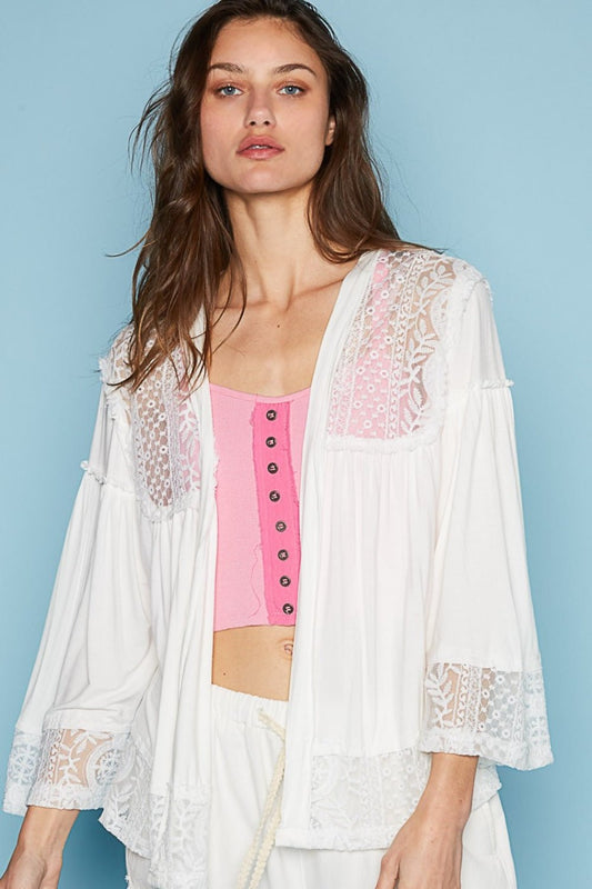 Open Front Lace Detail Summer Cardigan in IvoryCardiganPOL