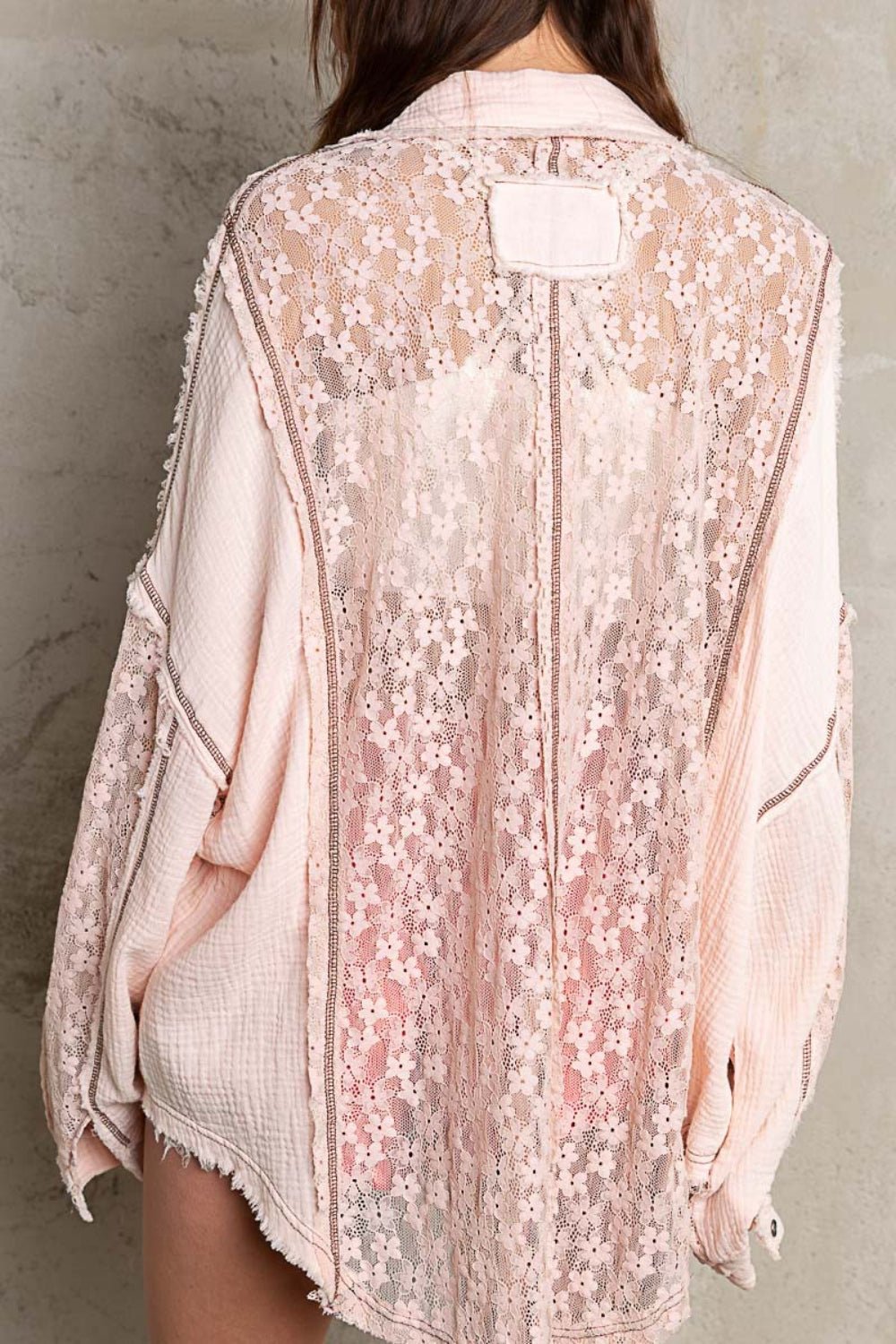 Oversized Lace Button-Down Shirt in Baby PinkShirtPOL
